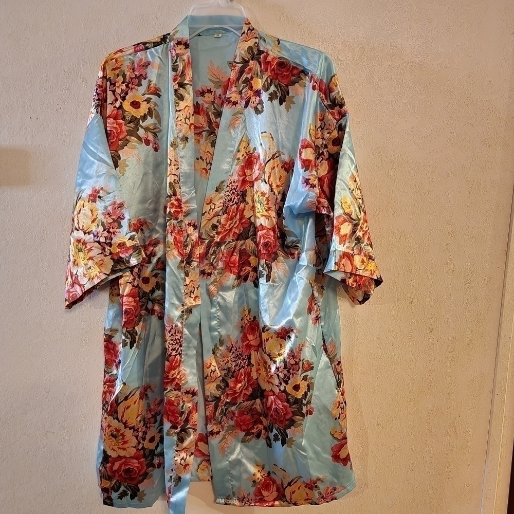 Floral Robe with Tie Belt Womens Size M